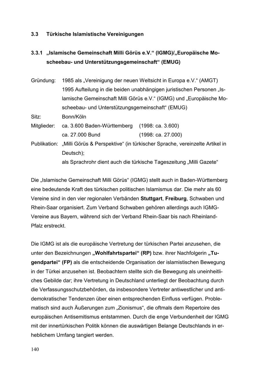 Seite 140 des Verfassungsschutzbericht 1999 Baden-Württemberg