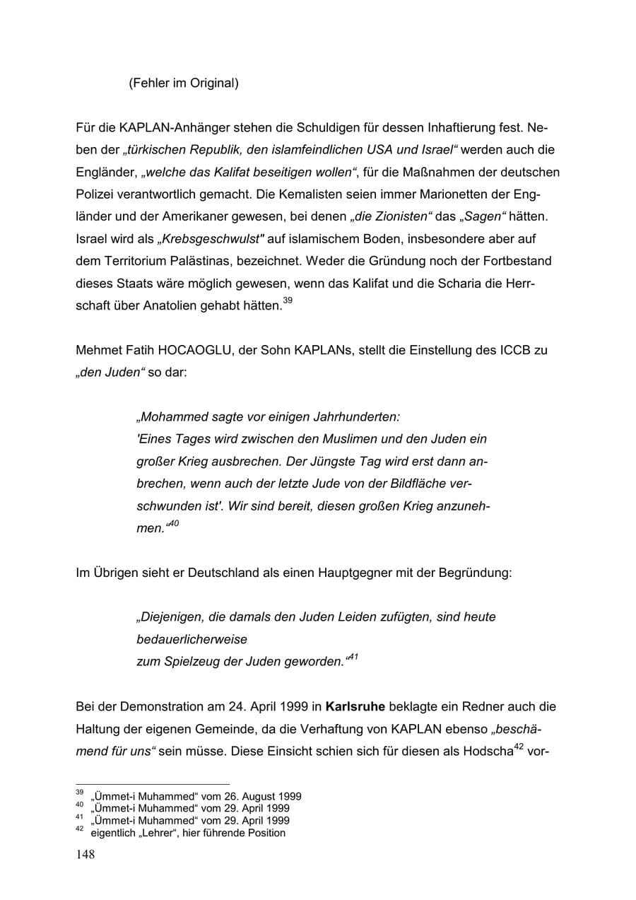 Seite 148 des Verfassungsschutzbericht 1999 Baden-Württemberg
