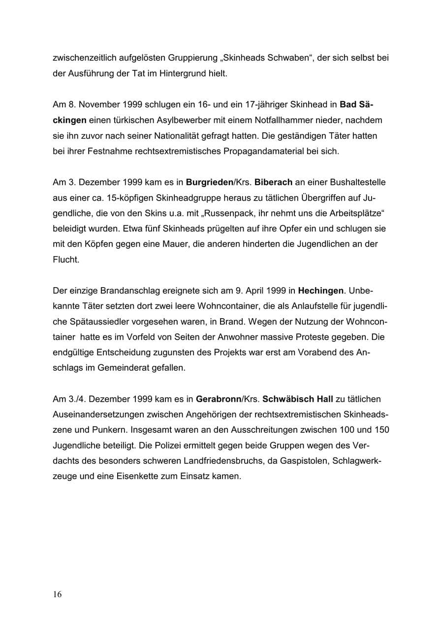 Seite 16 des Verfassungsschutzbericht 1999 Baden-Württemberg