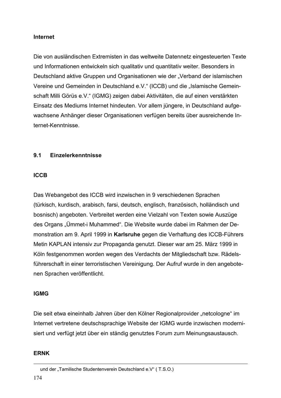 Seite 174 des Verfassungsschutzbericht 1999 Baden-Württemberg