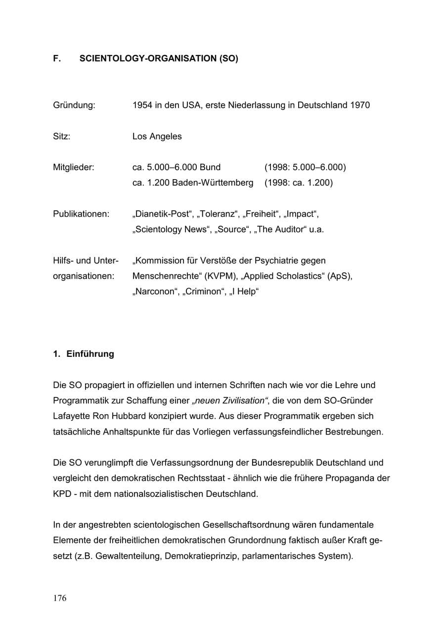 Seite 176 des Verfassungsschutzbericht 1999 Baden-Württemberg