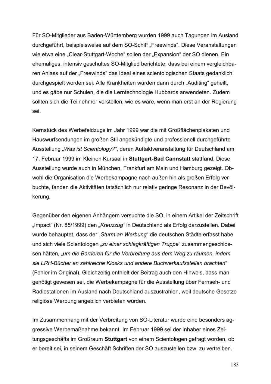 Seite 183 des Verfassungsschutzbericht 1999 Baden-Württemberg