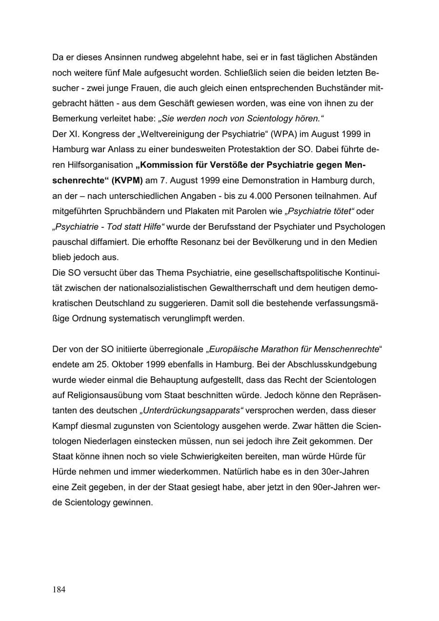 Seite 184 des Verfassungsschutzbericht 1999 Baden-Württemberg