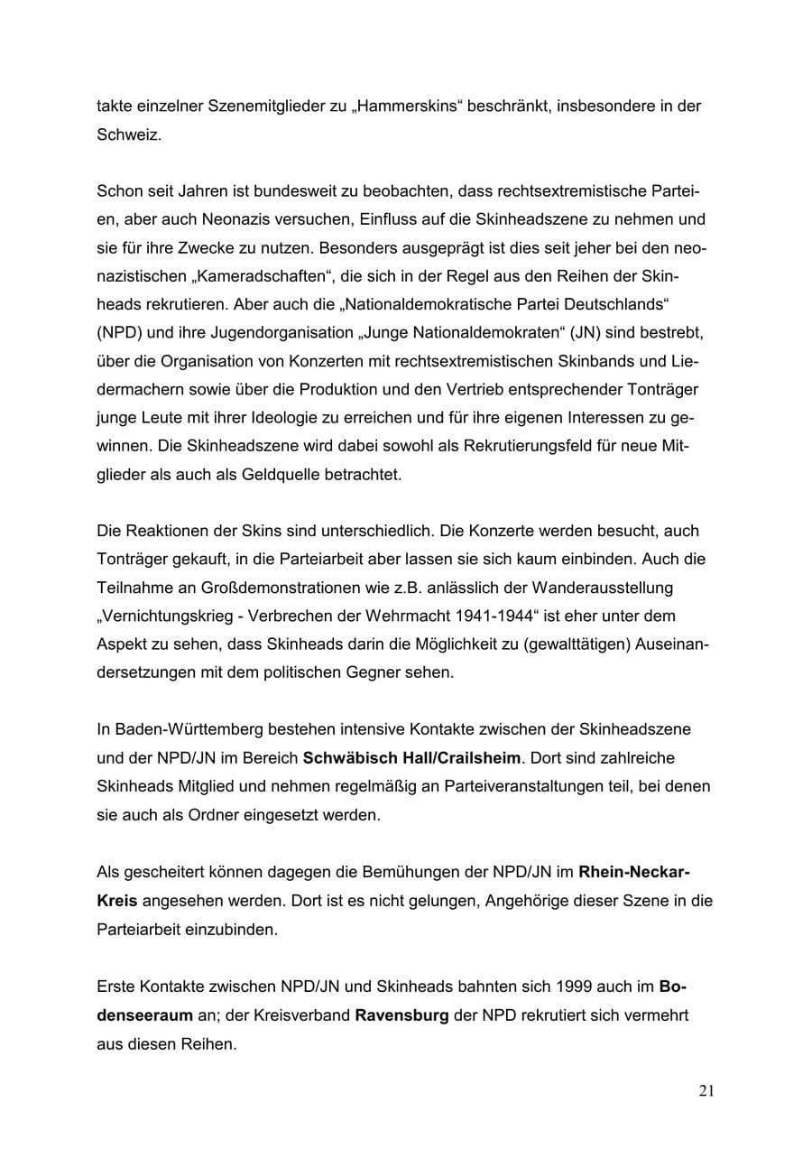 Seite 21 des Verfassungsschutzbericht 1999 Baden-Württemberg