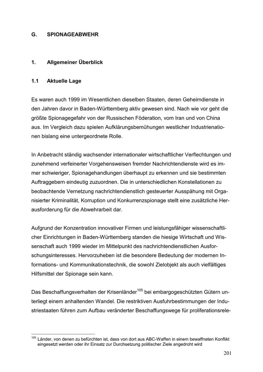 Seite 201 des Verfassungsschutzbericht 1999 Baden-Württemberg