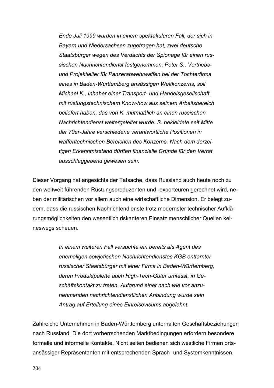 Seite 204 des Verfassungsschutzbericht 1999 Baden-Württemberg