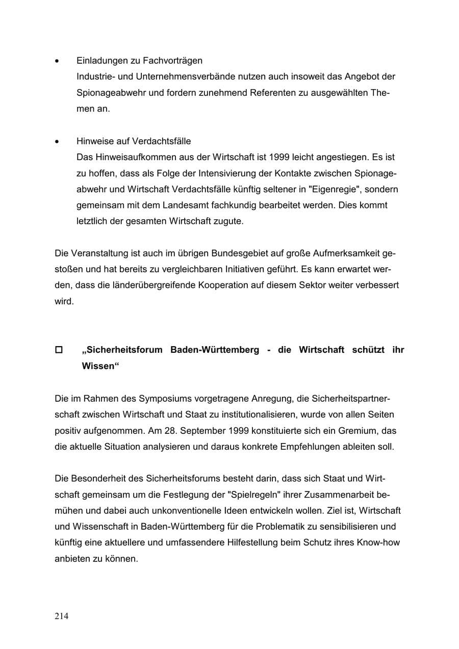 Seite 214 des Verfassungsschutzbericht 1999 Baden-Württemberg