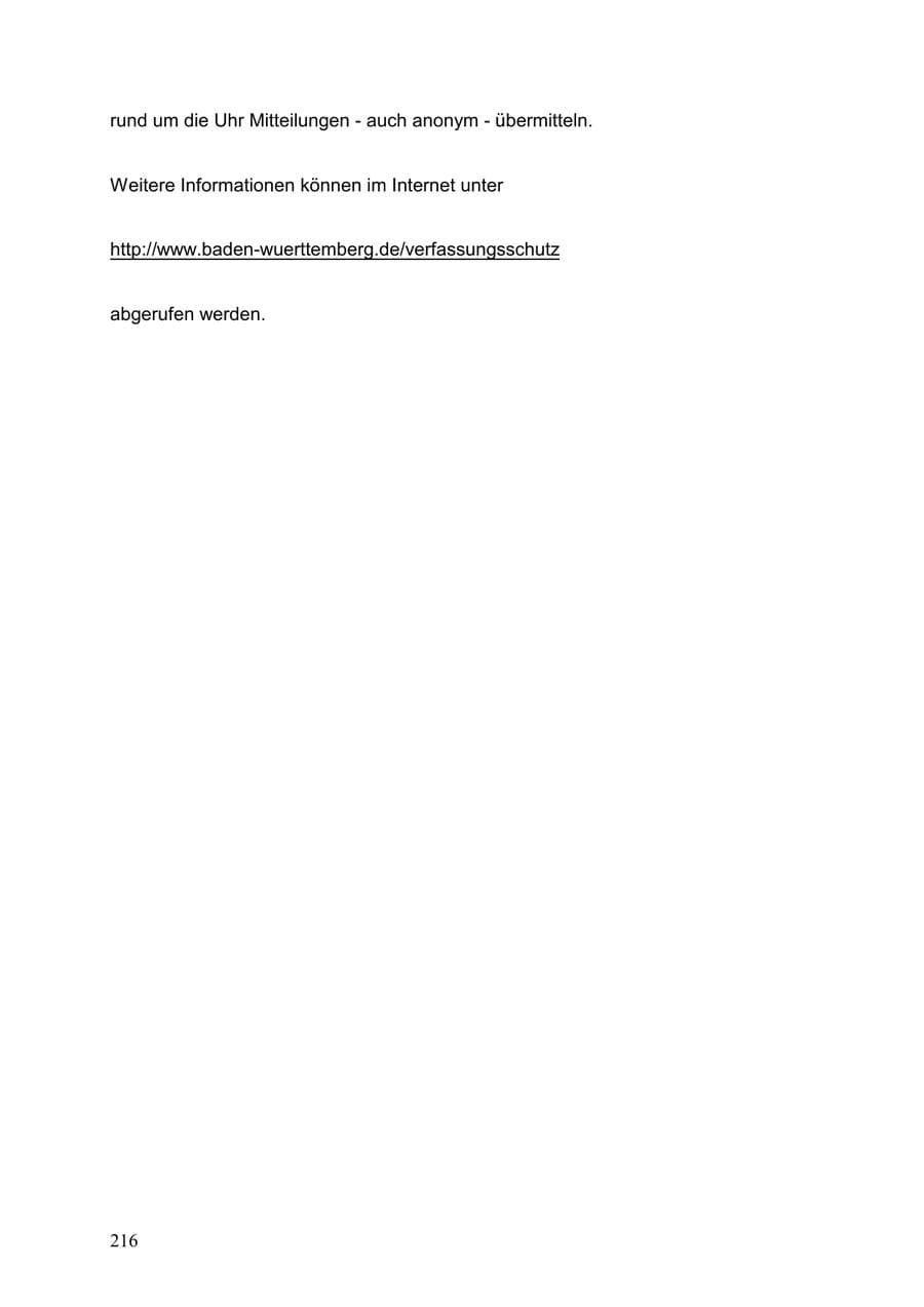 Seite 216 des Verfassungsschutzbericht 1999 Baden-Württemberg