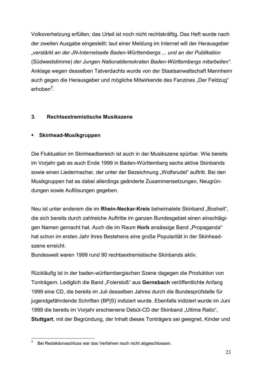 Seite 23 des Verfassungsschutzbericht 1999 Baden-Württemberg