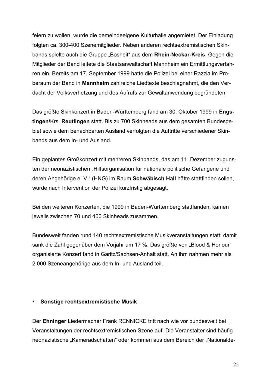 Seite 25 des Verfassungsschutzbericht 1999 Baden-Württemberg