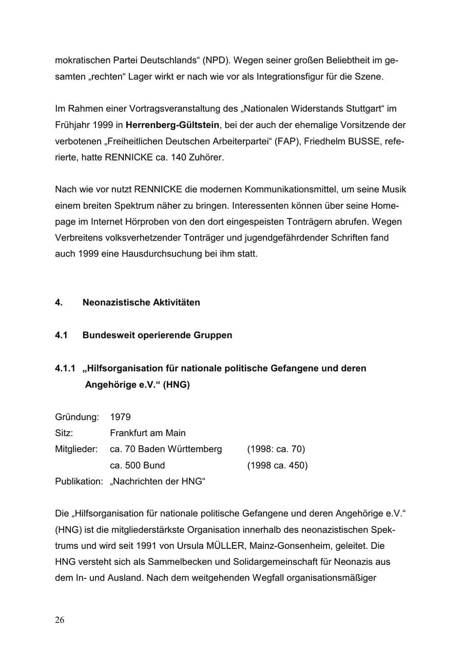 Seite 26 des Verfassungsschutzbericht 1999 Baden-Württemberg