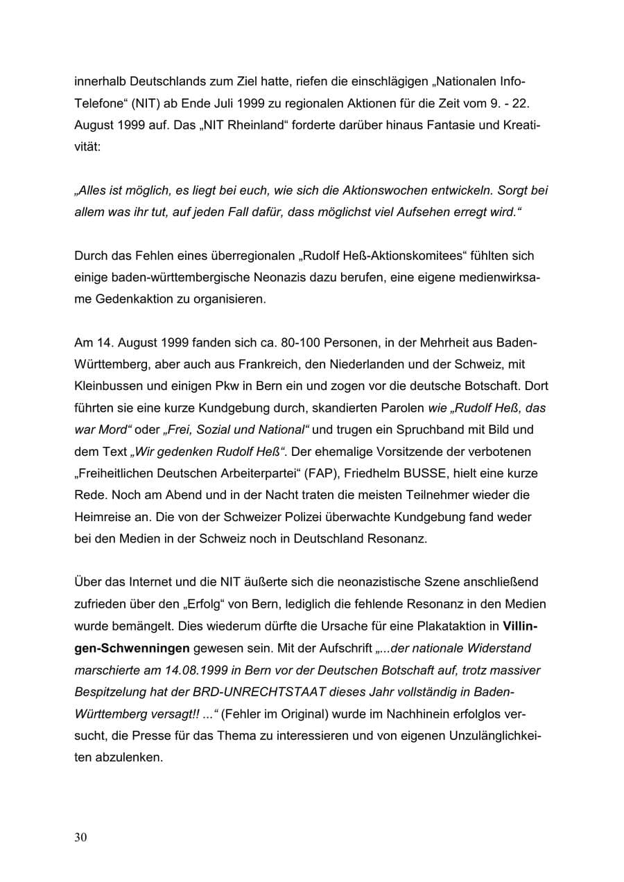 Seite 30 des Verfassungsschutzbericht 1999 Baden-Württemberg