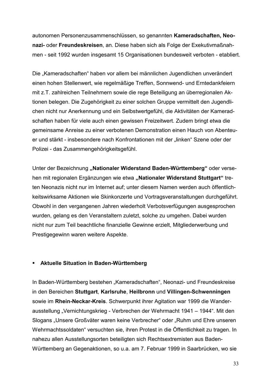 Seite 33 des Verfassungsschutzbericht 1999 Baden-Württemberg