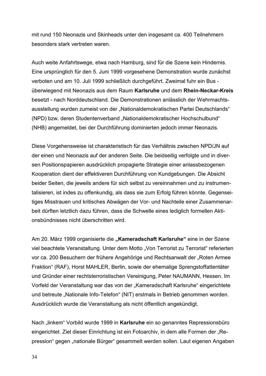 Seite 34 des Verfassungsschutzbericht 1999 Baden-Württemberg
