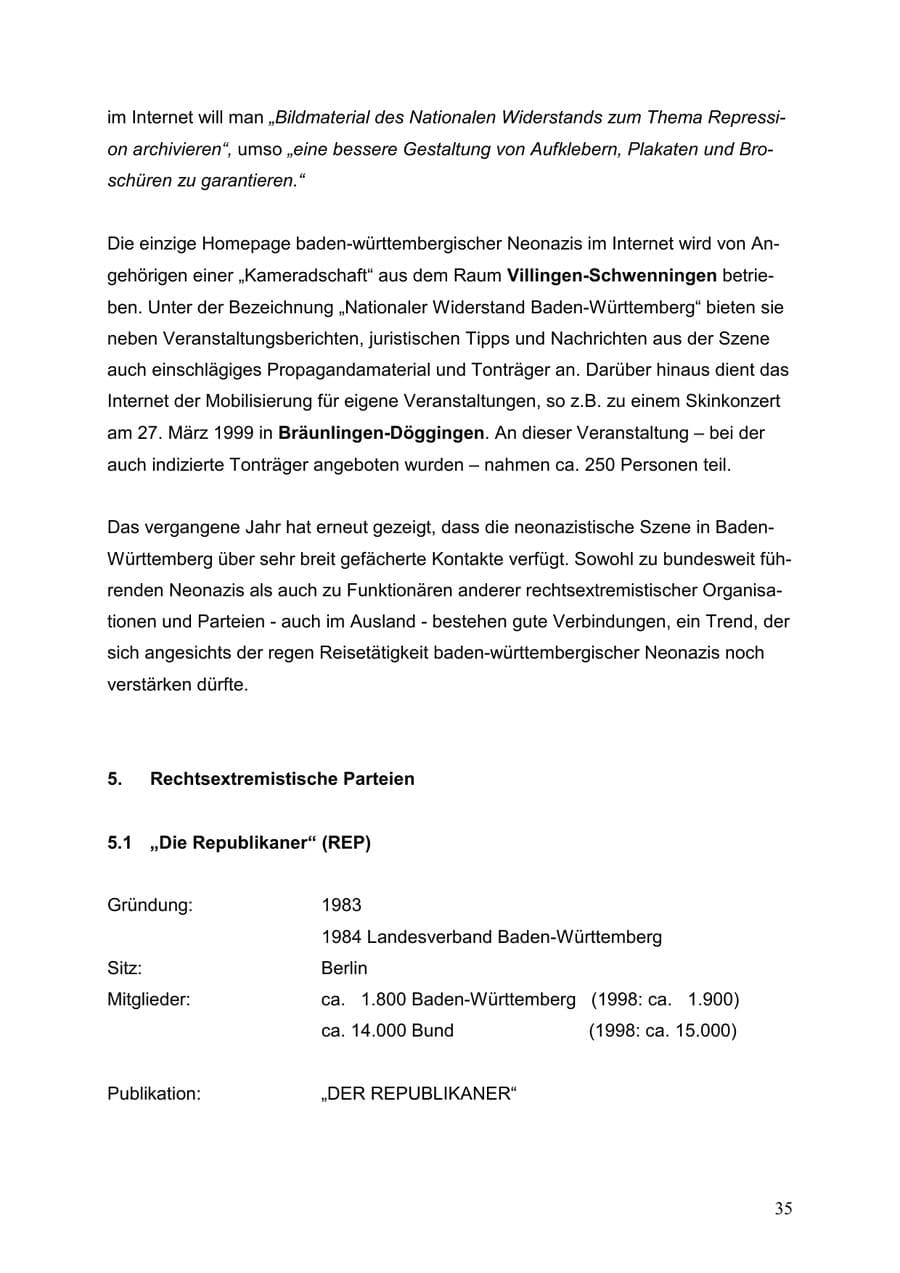 Seite 35 des Verfassungsschutzbericht 1999 Baden-Württemberg
