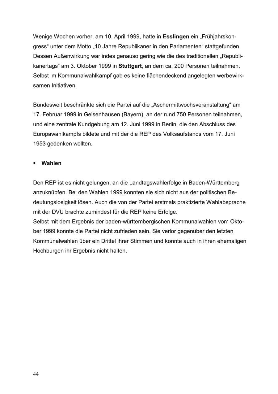 Seite 44 des Verfassungsschutzbericht 1999 Baden-Württemberg