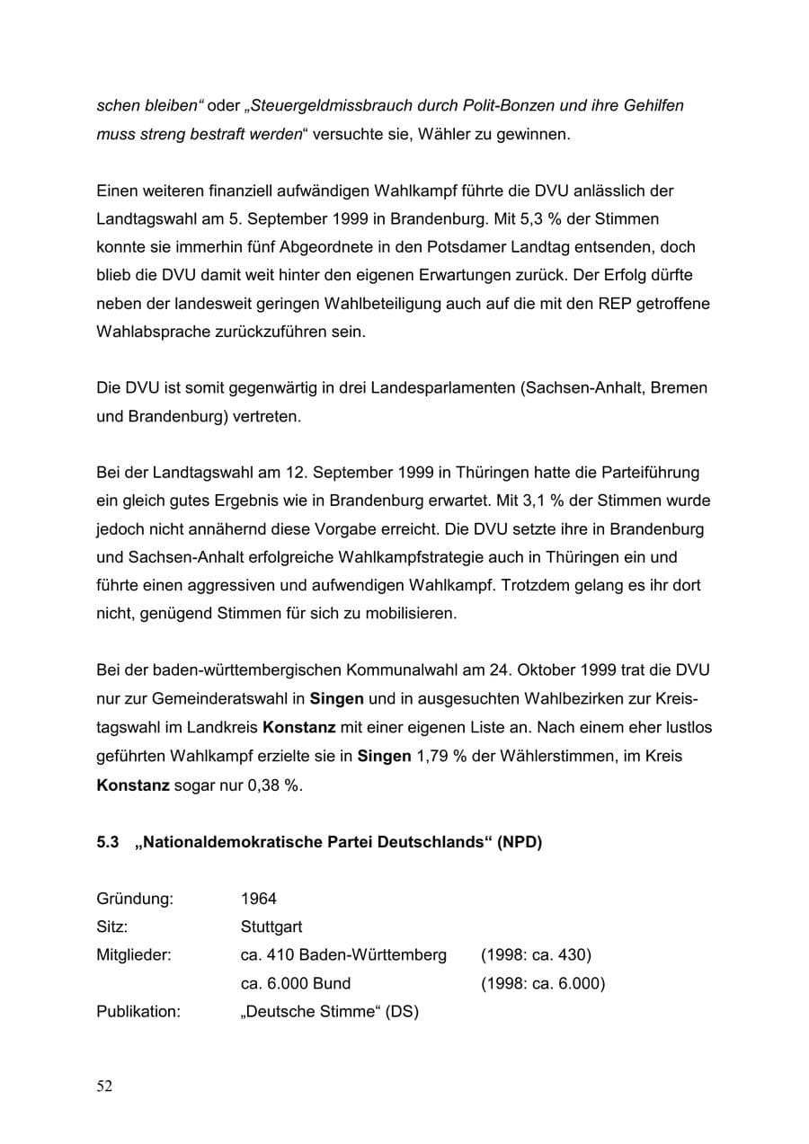 Seite 52 des Verfassungsschutzbericht 1999 Baden-Württemberg