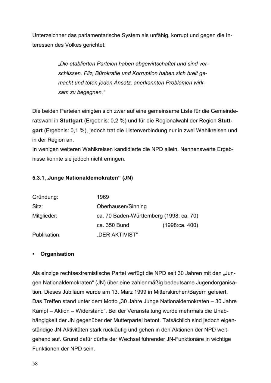 Seite 58 des Verfassungsschutzbericht 1999 Baden-Württemberg