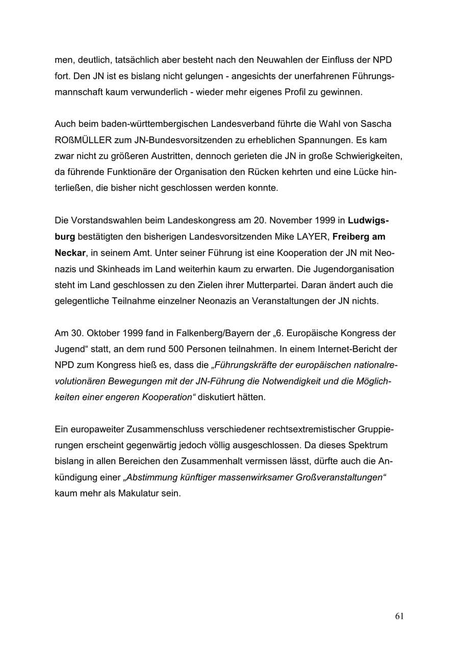 Seite 61 des Verfassungsschutzbericht 1999 Baden-Württemberg