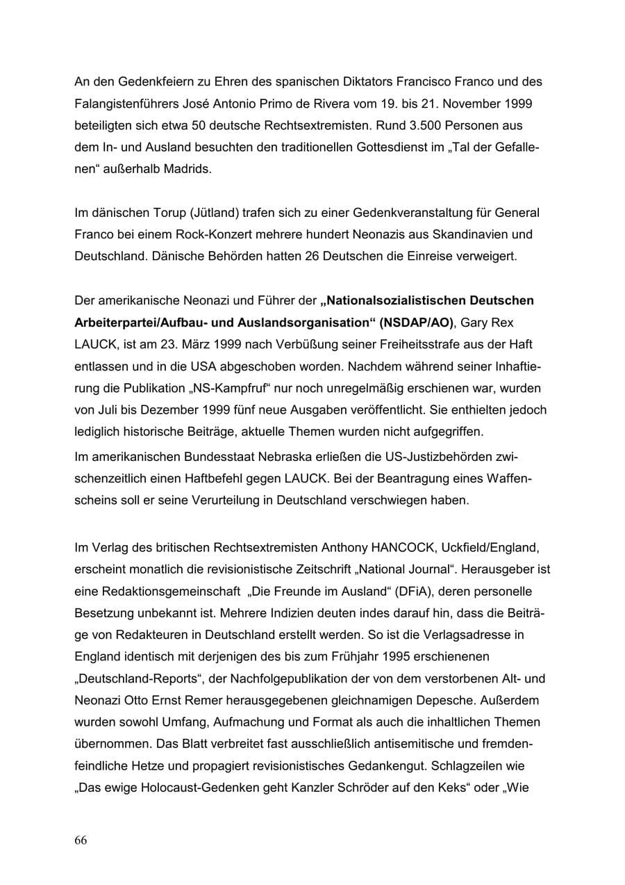 Seite 66 des Verfassungsschutzbericht 1999 Baden-Württemberg