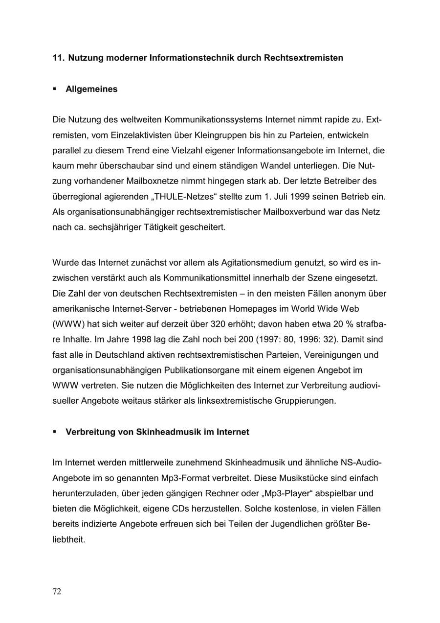 Seite 72 des Verfassungsschutzbericht 1999 Baden-Württemberg