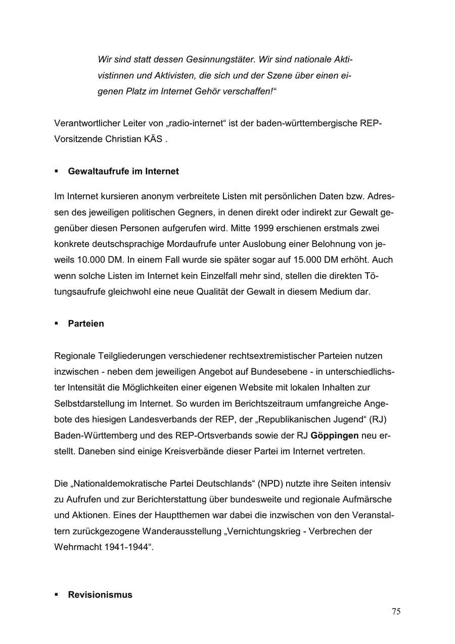 Seite 75 des Verfassungsschutzbericht 1999 Baden-Württemberg