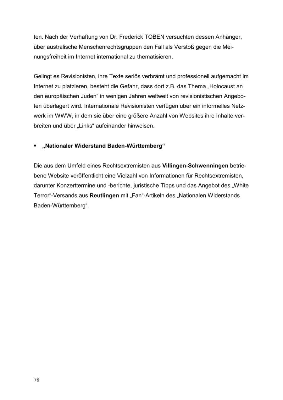 Seite 78 des Verfassungsschutzbericht 1999 Baden-Württemberg