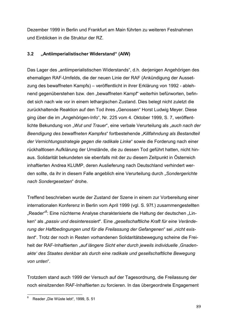 Seite 89 des Verfassungsschutzbericht 1999 Baden-Württemberg