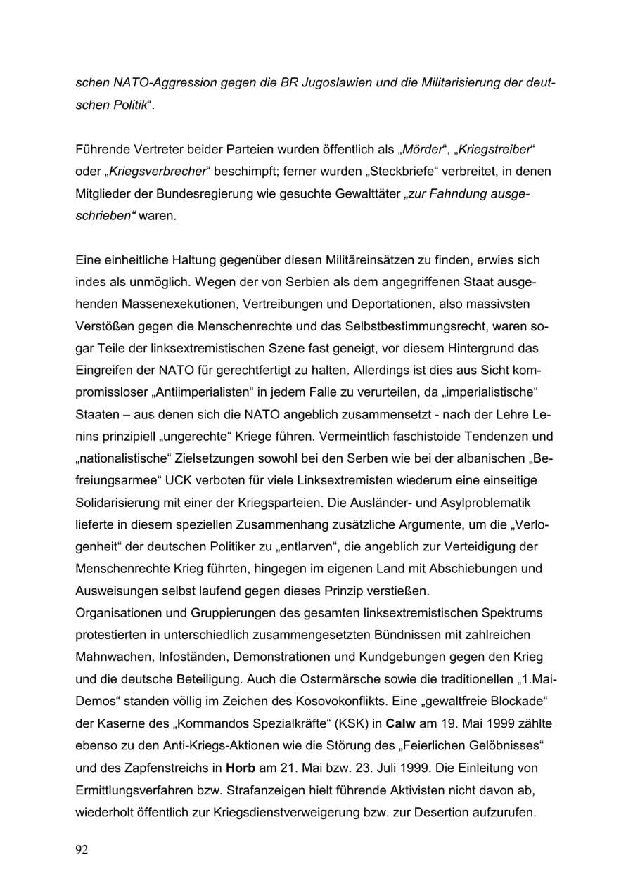 Seite 92 des Verfassungsschutzbericht 1999 Baden-Württemberg