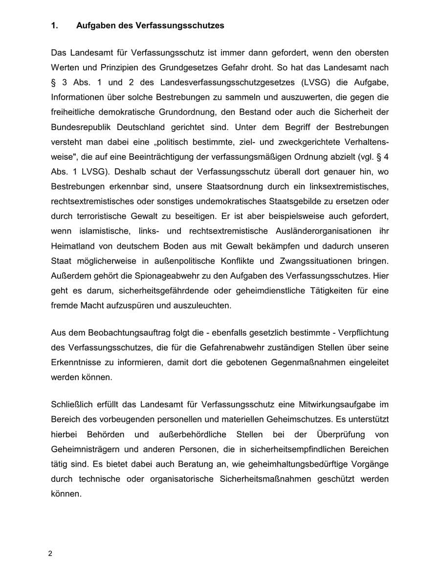 Seite 2 des Verfassungsschutzbericht 2000 Baden-Württemberg