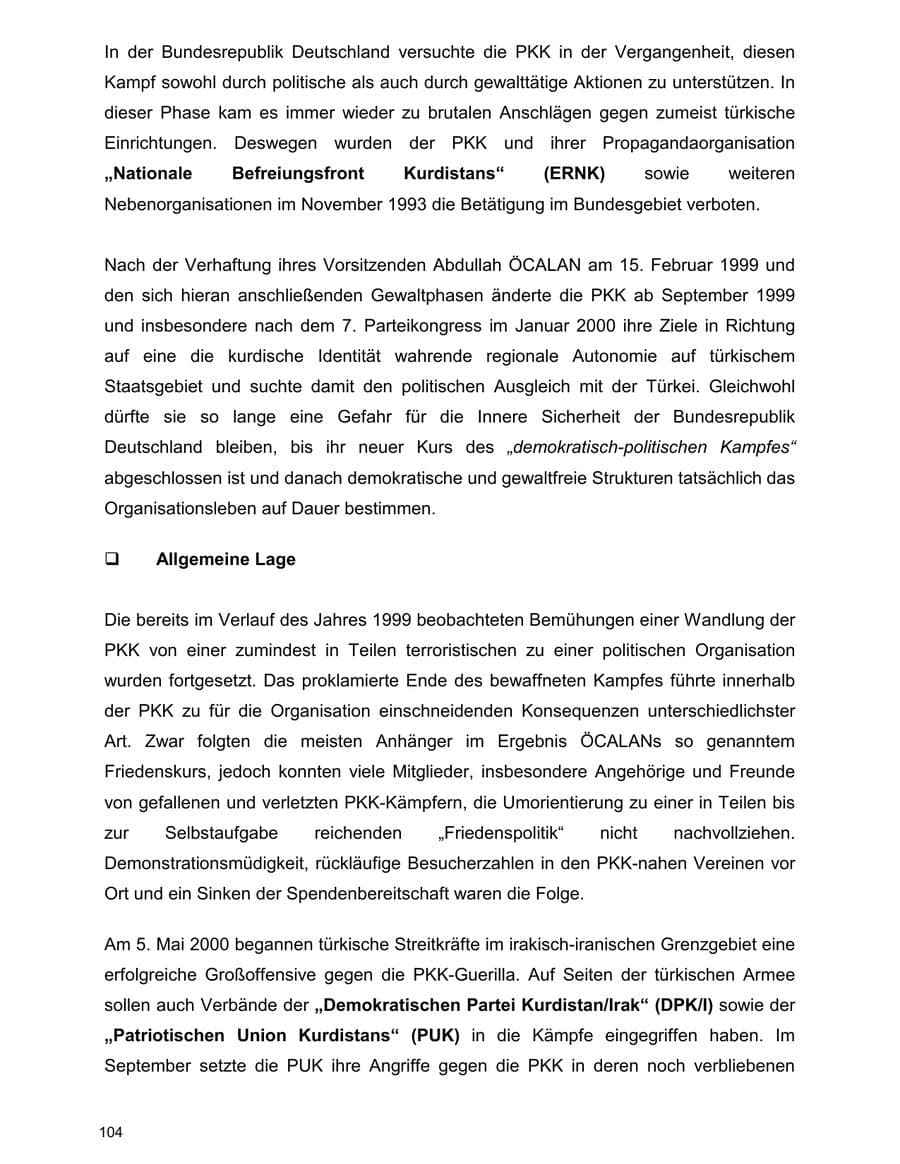 Seite 104 des Verfassungsschutzbericht 2000 Baden-Württemberg