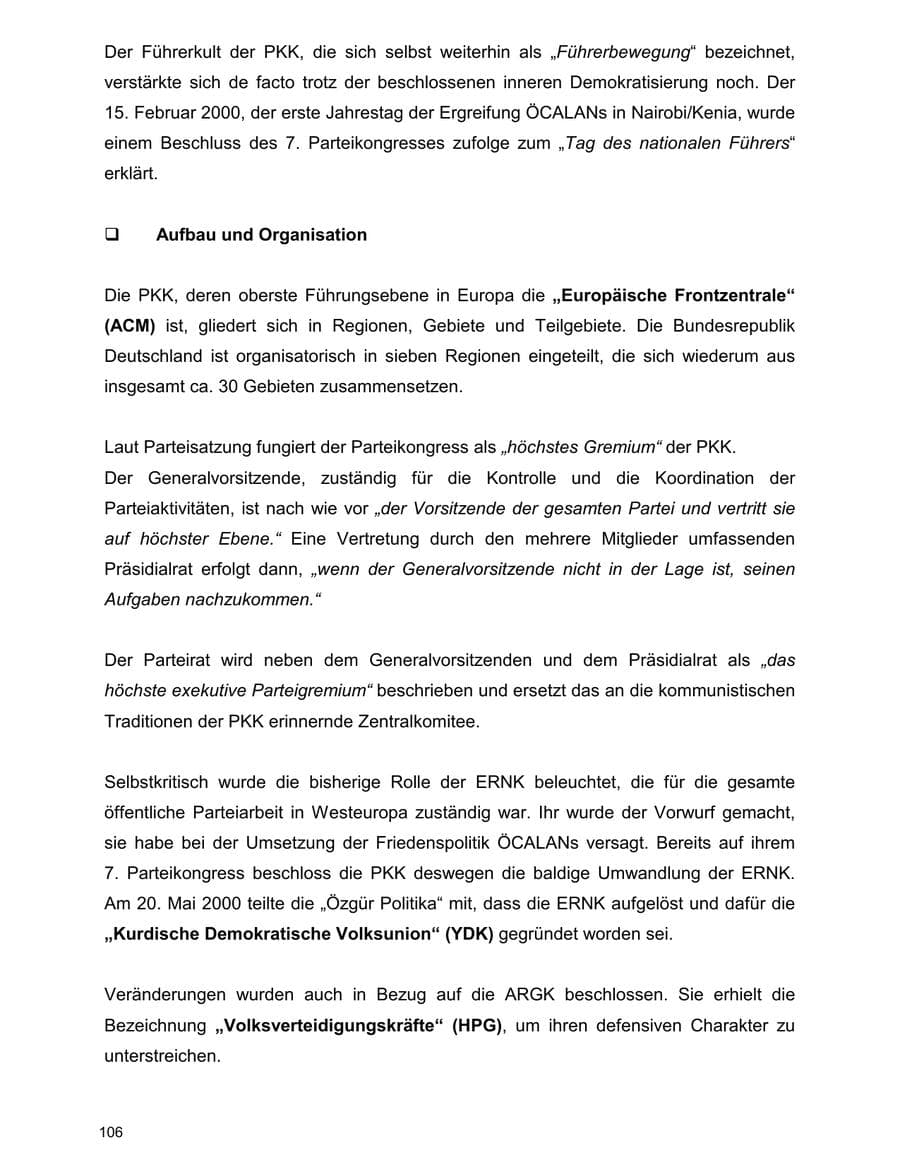 Seite 106 des Verfassungsschutzbericht 2000 Baden-Württemberg