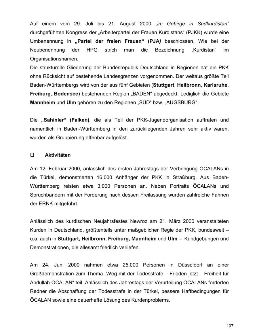 Seite 107 des Verfassungsschutzbericht 2000 Baden-Württemberg