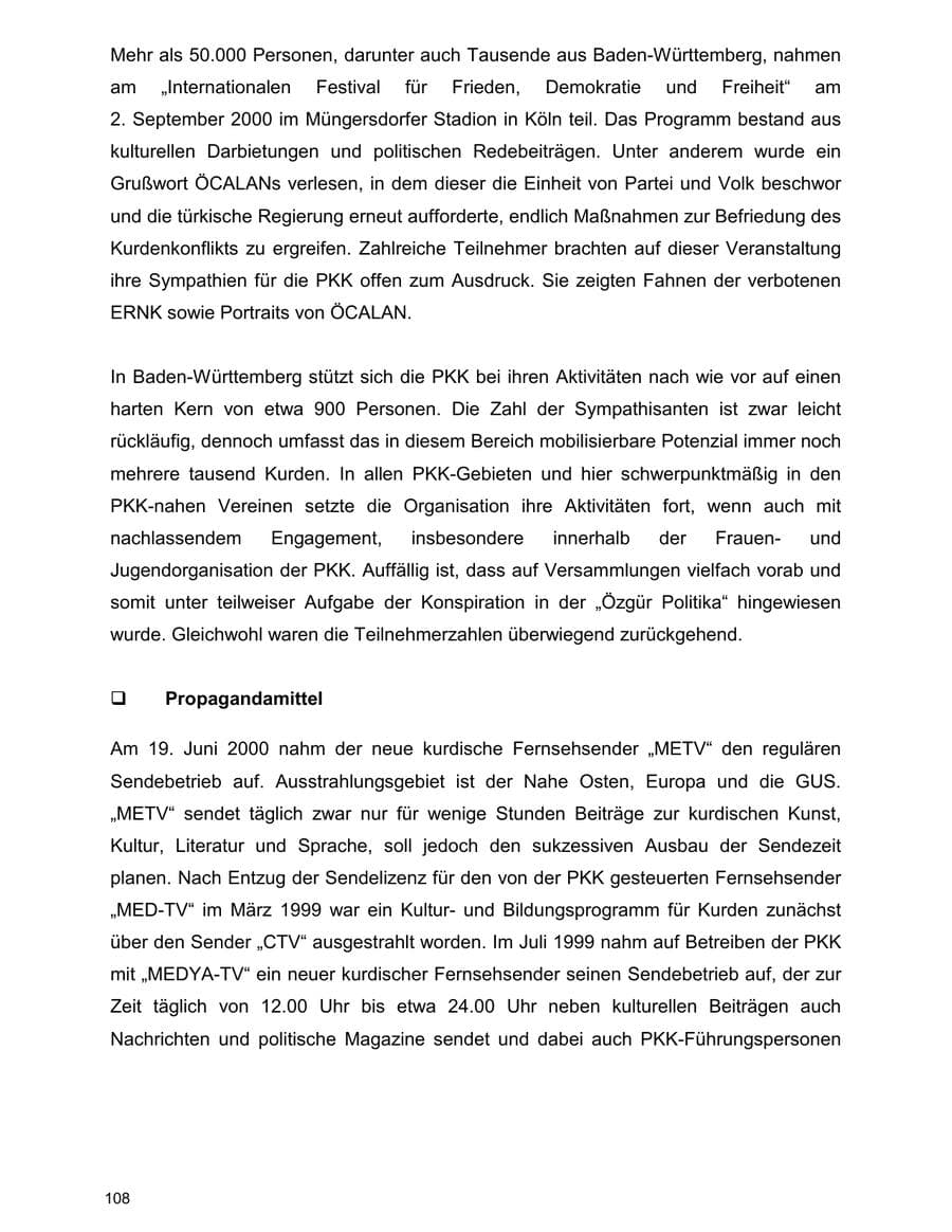 Seite 108 des Verfassungsschutzbericht 2000 Baden-Württemberg