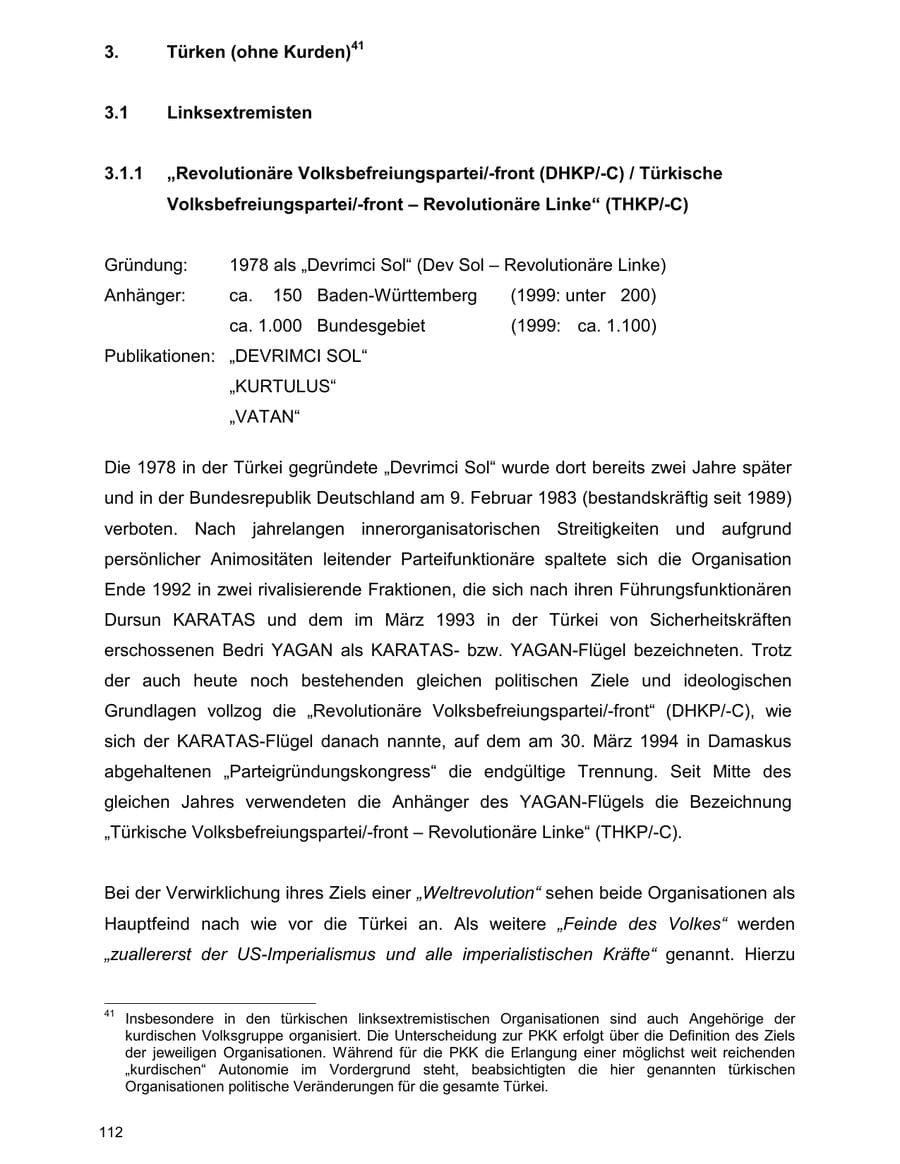 Seite 112 des Verfassungsschutzbericht 2000 Baden-Württemberg