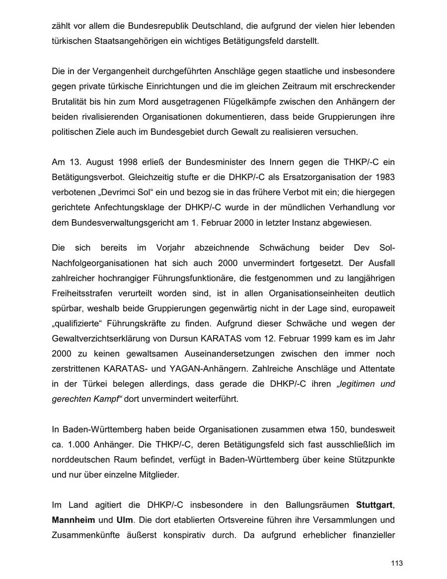 Seite 113 des Verfassungsschutzbericht 2000 Baden-Württemberg