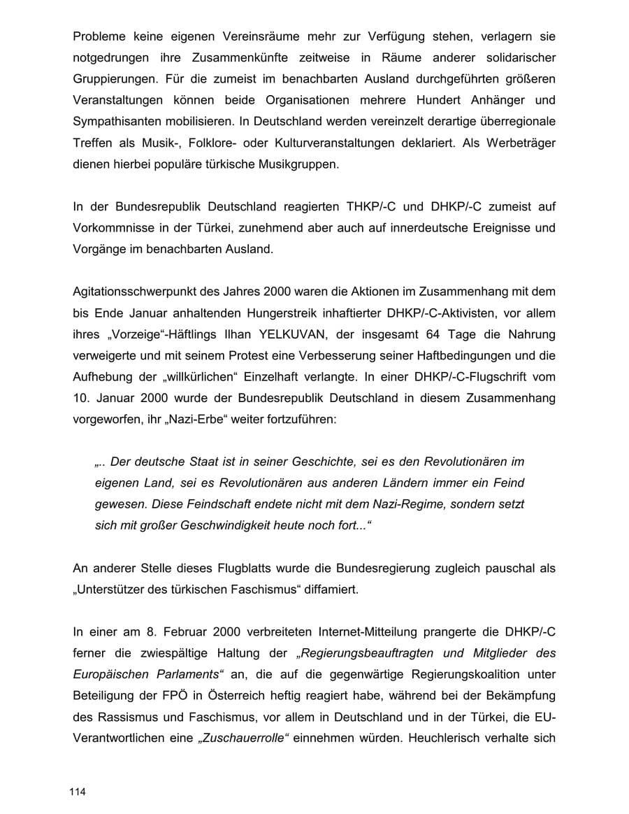 Seite 114 des Verfassungsschutzbericht 2000 Baden-Württemberg