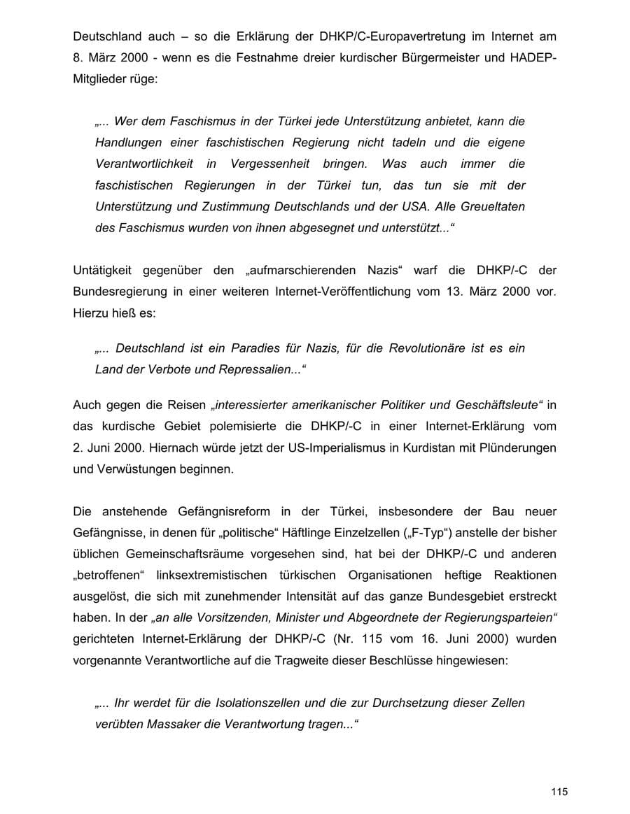 Seite 115 des Verfassungsschutzbericht 2000 Baden-Württemberg