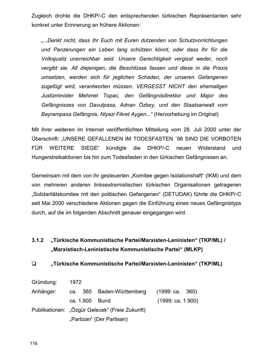 Seite 116 des Verfassungsschutzbericht 2000 Baden-Württemberg