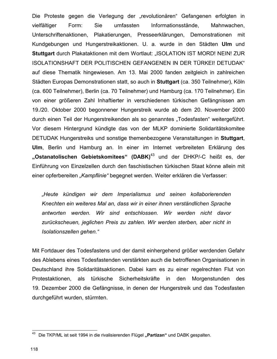 Seite 118 des Verfassungsschutzbericht 2000 Baden-Württemberg