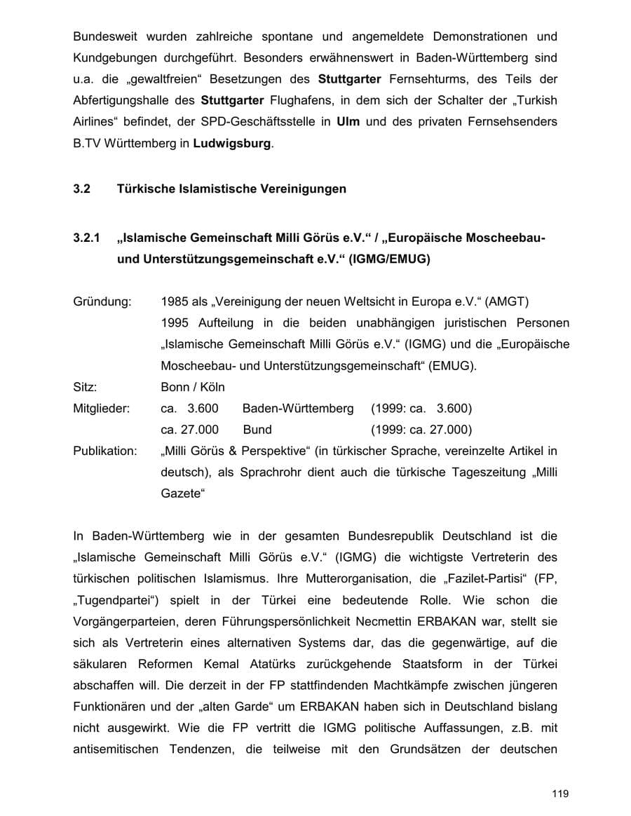 Seite 119 des Verfassungsschutzbericht 2000 Baden-Württemberg
