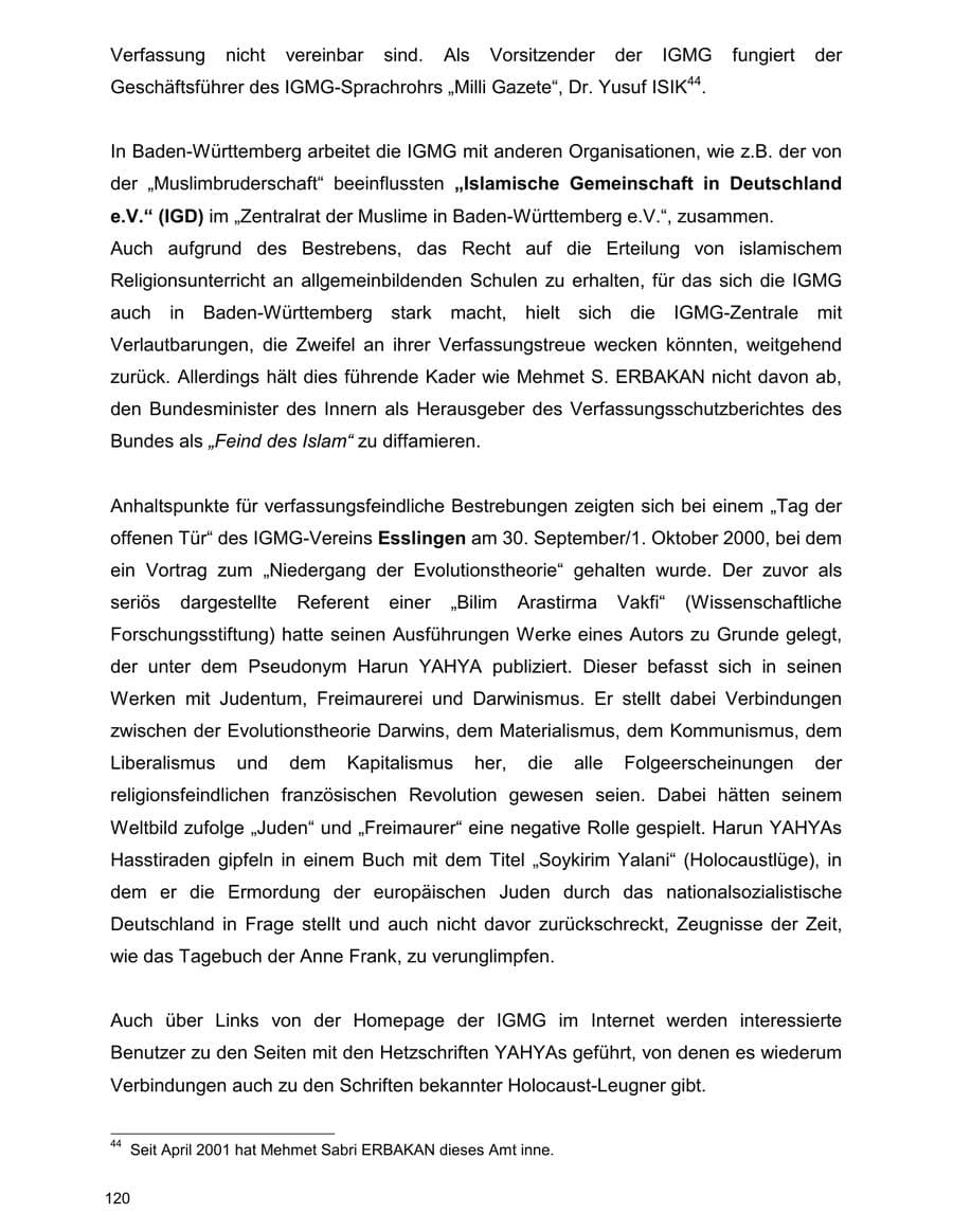 Seite 120 des Verfassungsschutzbericht 2000 Baden-Württemberg