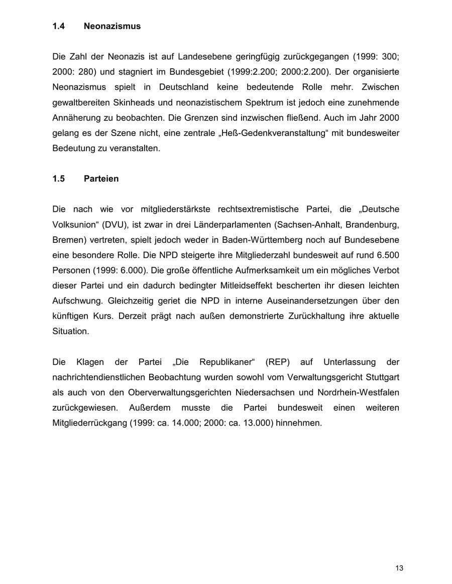 Seite 13 des Verfassungsschutzbericht 2000 Baden-Württemberg