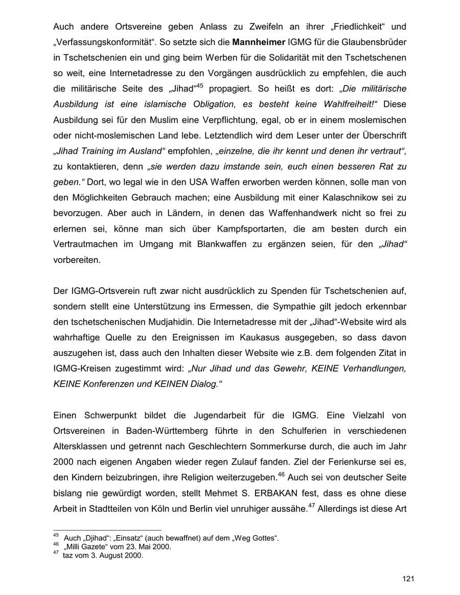 Seite 121 des Verfassungsschutzbericht 2000 Baden-Württemberg