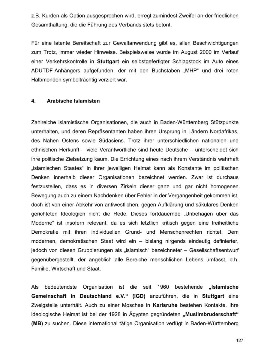 Seite 127 des Verfassungsschutzbericht 2000 Baden-Württemberg