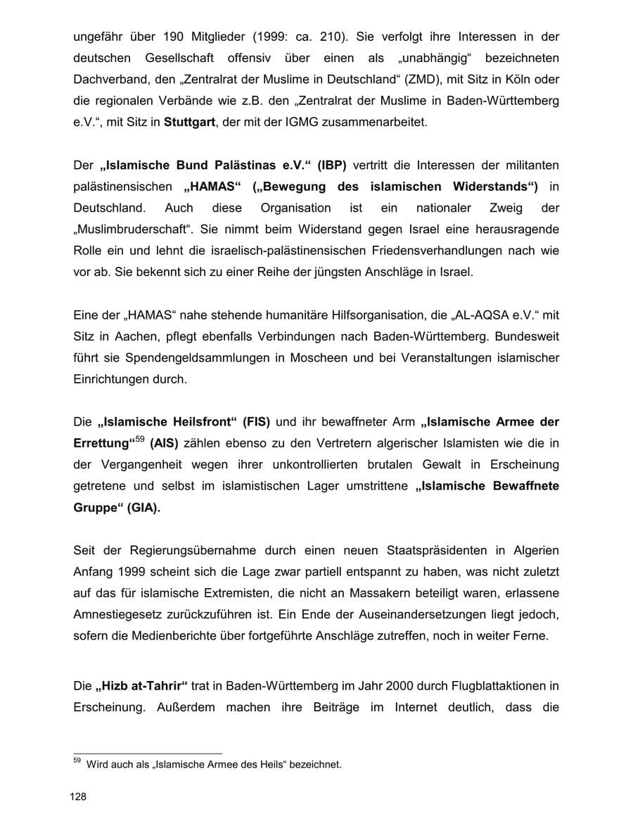 Seite 128 des Verfassungsschutzbericht 2000 Baden-Württemberg