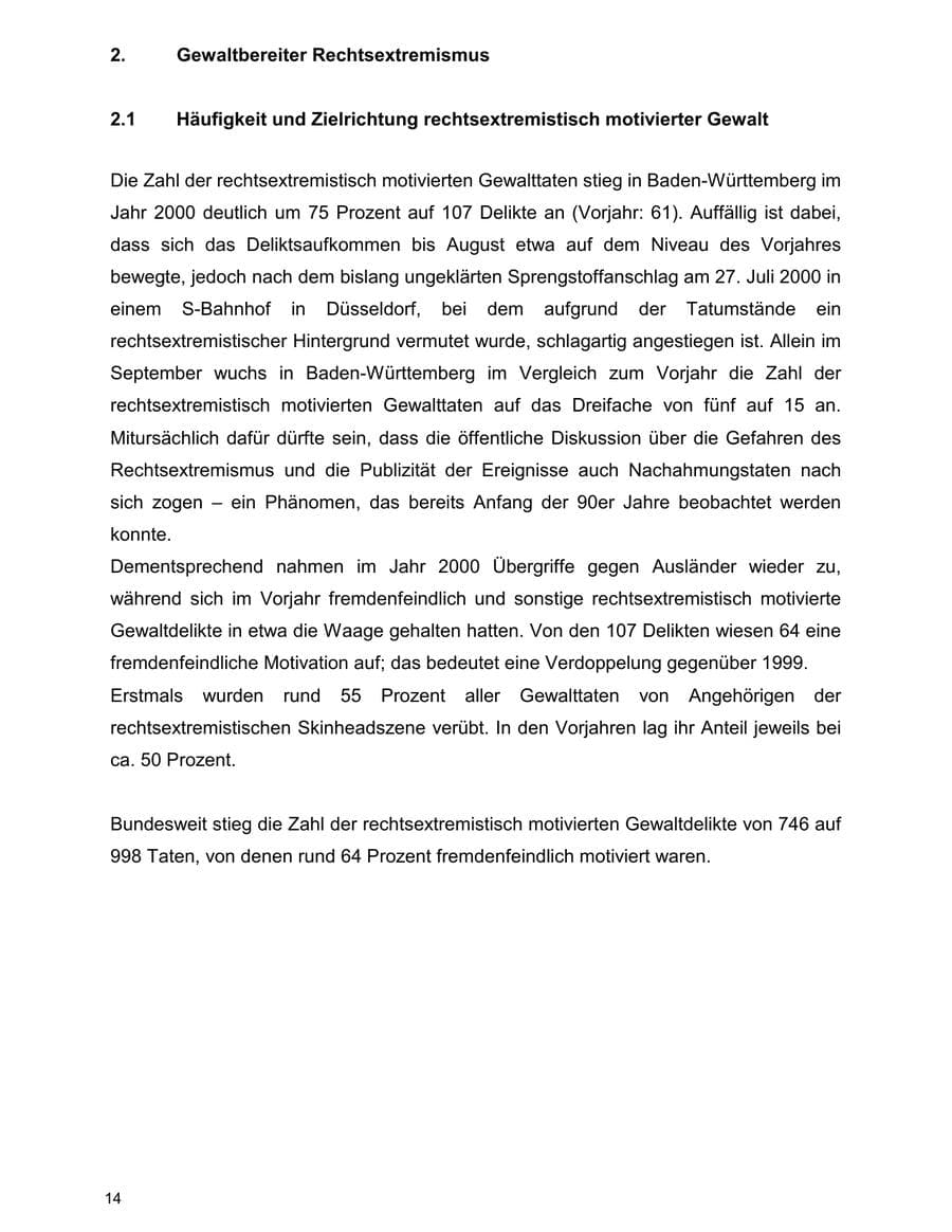 Seite 14 des Verfassungsschutzbericht 2000 Baden-Württemberg