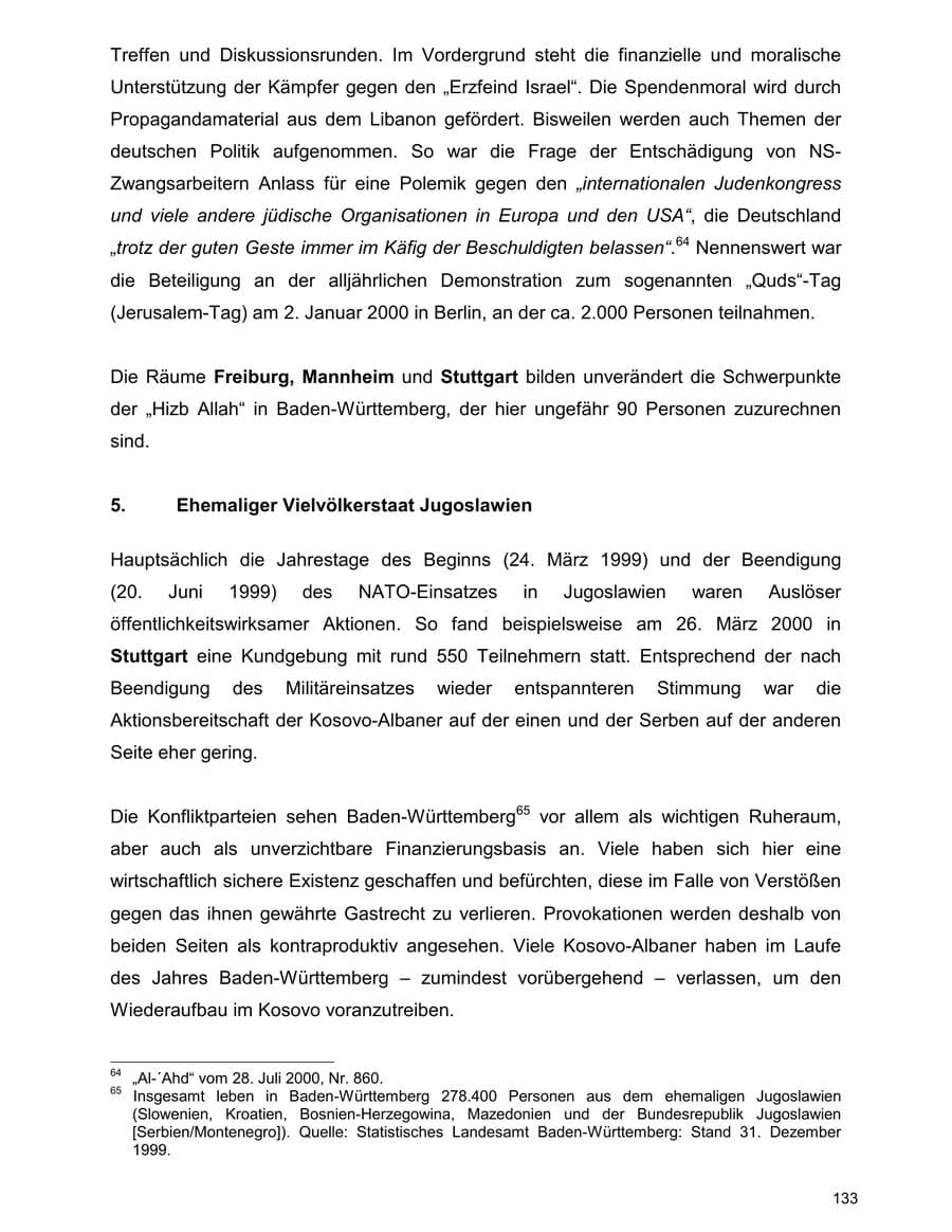 Seite 133 des Verfassungsschutzbericht 2000 Baden-Württemberg
