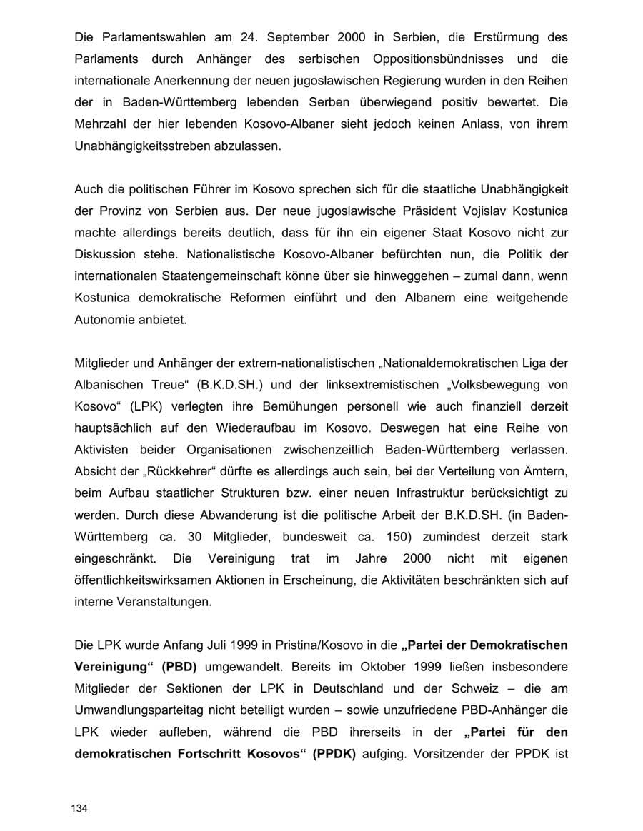 Seite 134 des Verfassungsschutzbericht 2000 Baden-Württemberg