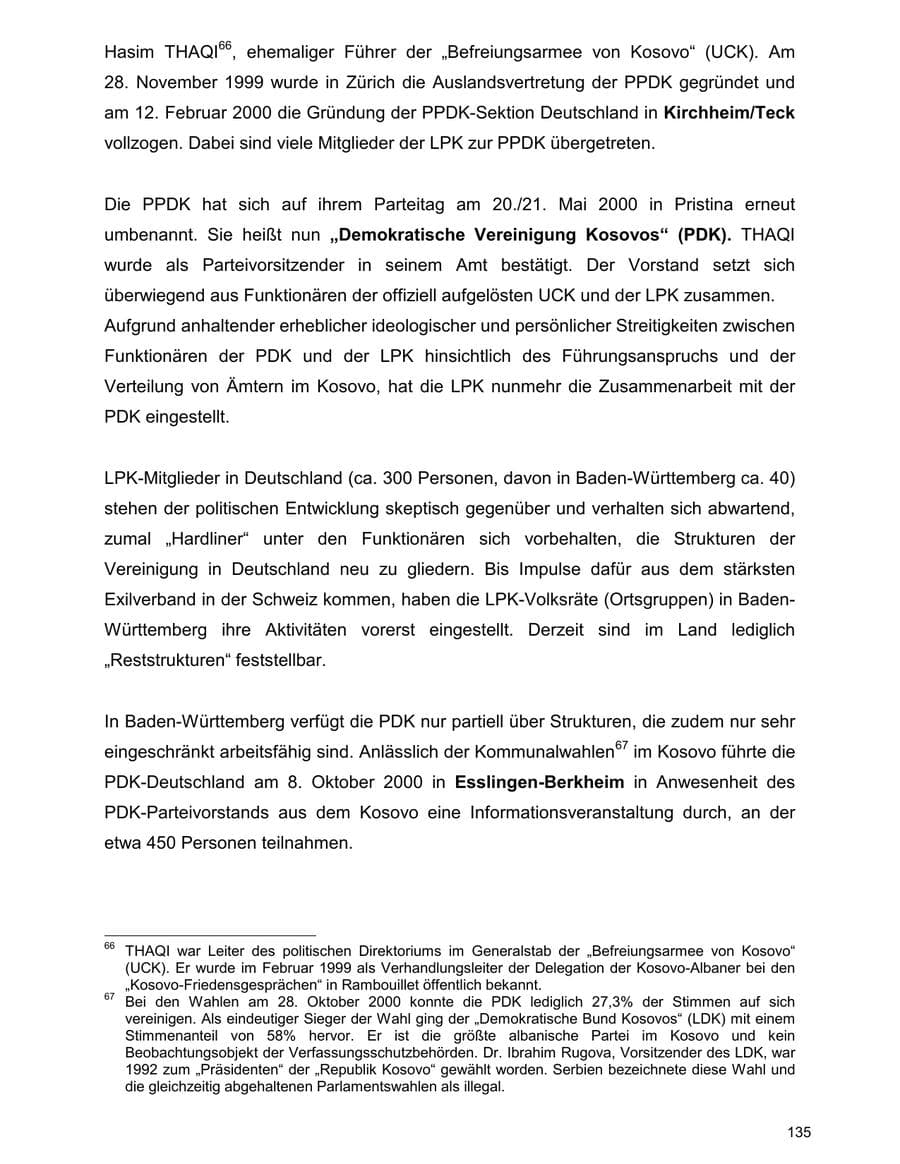 Seite 135 des Verfassungsschutzbericht 2000 Baden-Württemberg
